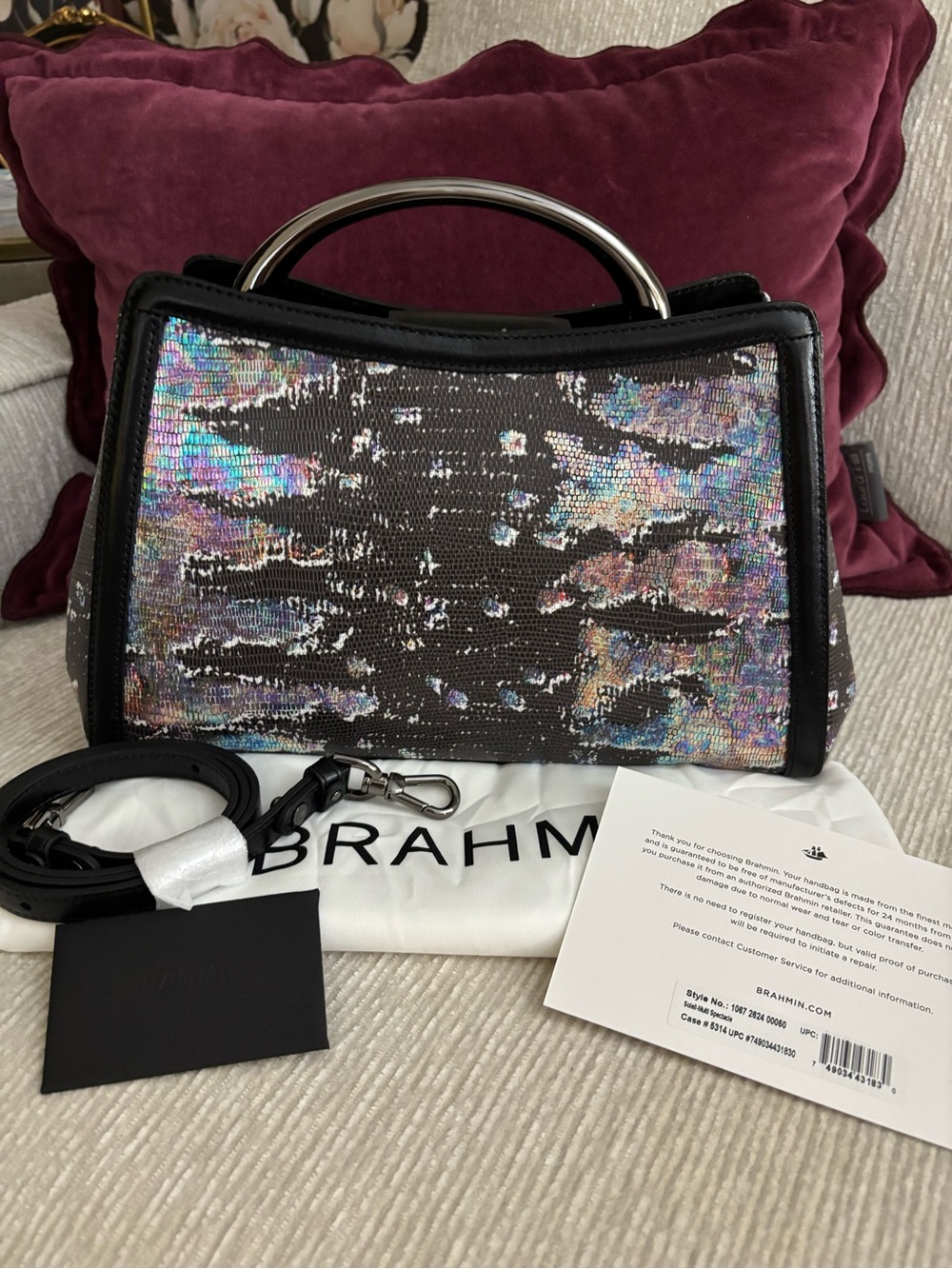 NWT Brahmin Soleil Multi Spectacle Leather Satchel Holographic Black $385 - Picture 7 of 16